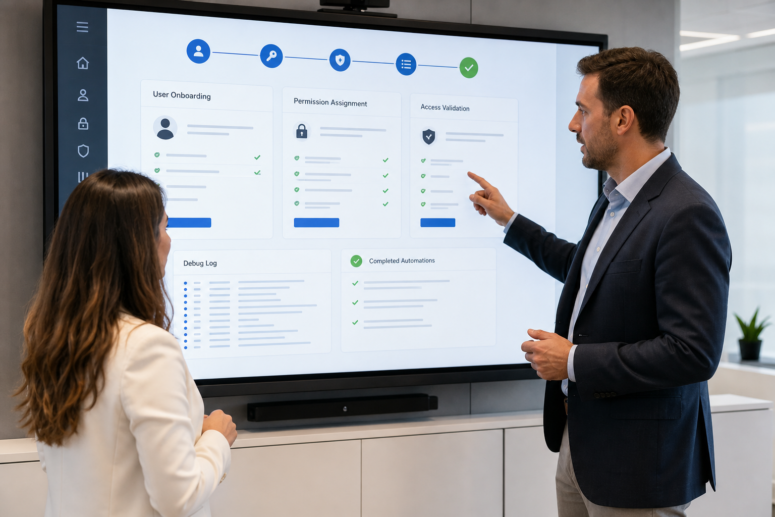 Consultant demonstrating intelligent CRM administration automation