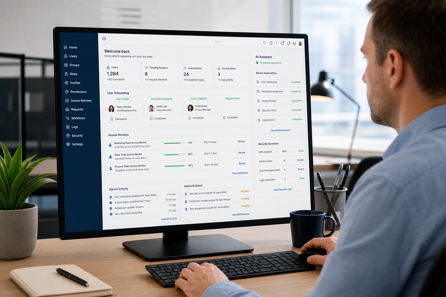 Salesforce administrator reviewing AI-assisted access automation